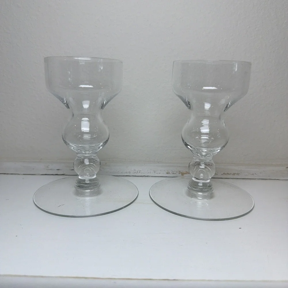 Candle Holders Glass Clear Set‎ Of 2 Taper 5